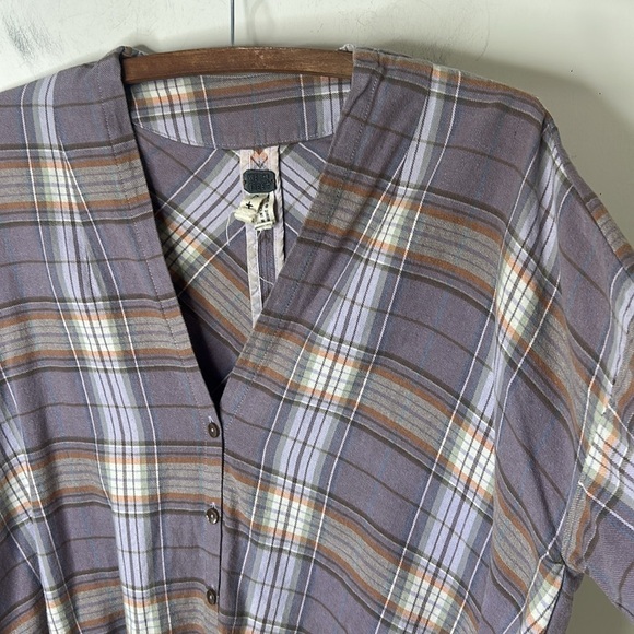WE THE FREE Lilac Oversized Plaid Tie Front Button Down Flannel Size Small - Picture 6 of 16